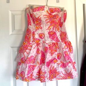 Lilly Pulitzer size M “Conched Out” Strapless pull on dress pink yellow white